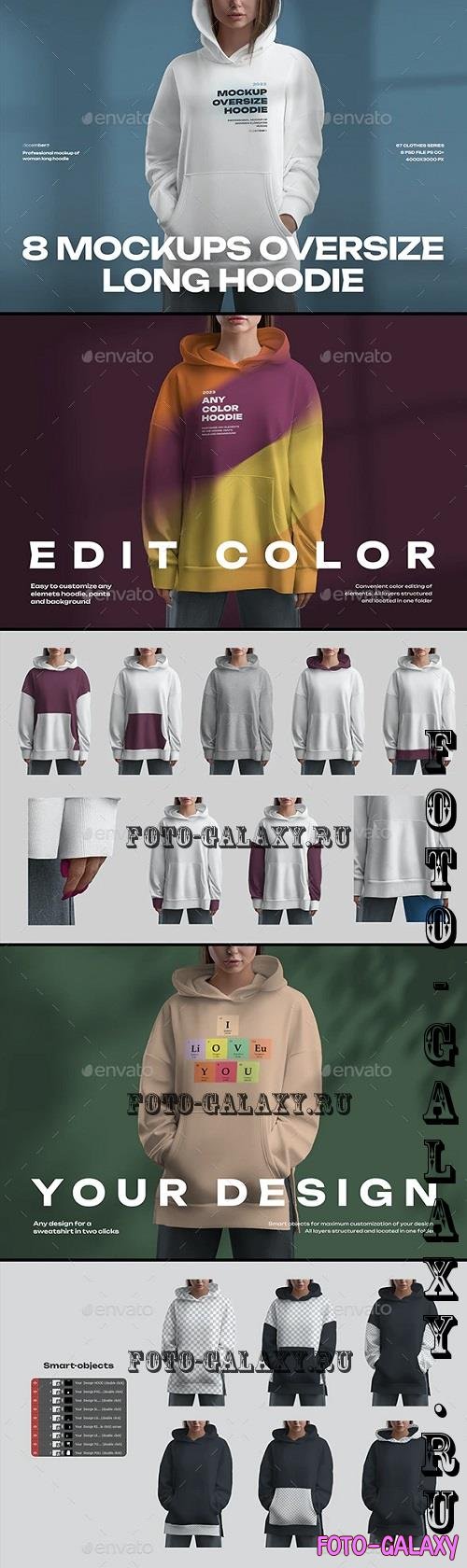 8 Mockups Woman Oversize Long Hoodie - 43622305