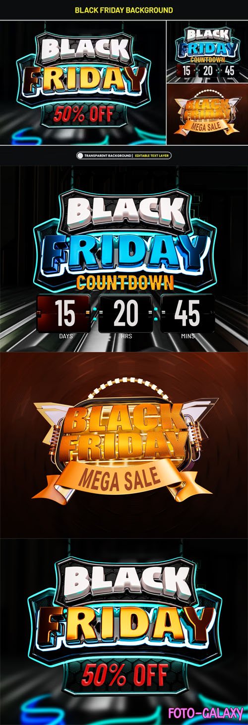 Black Friday Discount Banner Stylized with 3d Text - PSD Templates