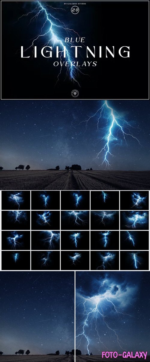20 Blue Lightning Overlays