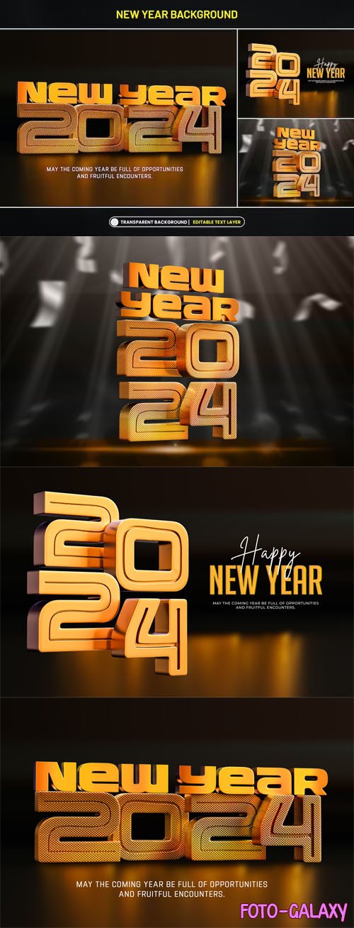 New Year 2024 Background with Stylized 3D Text - PSD Templates