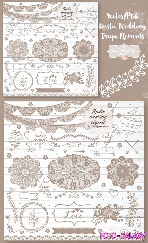 Vector Rustic Wedding Taupe Elements + PNG