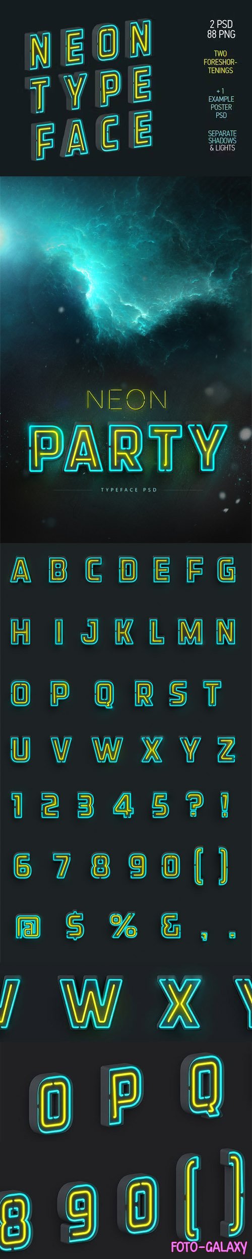 Neon Typeface PSD + PNG Templates