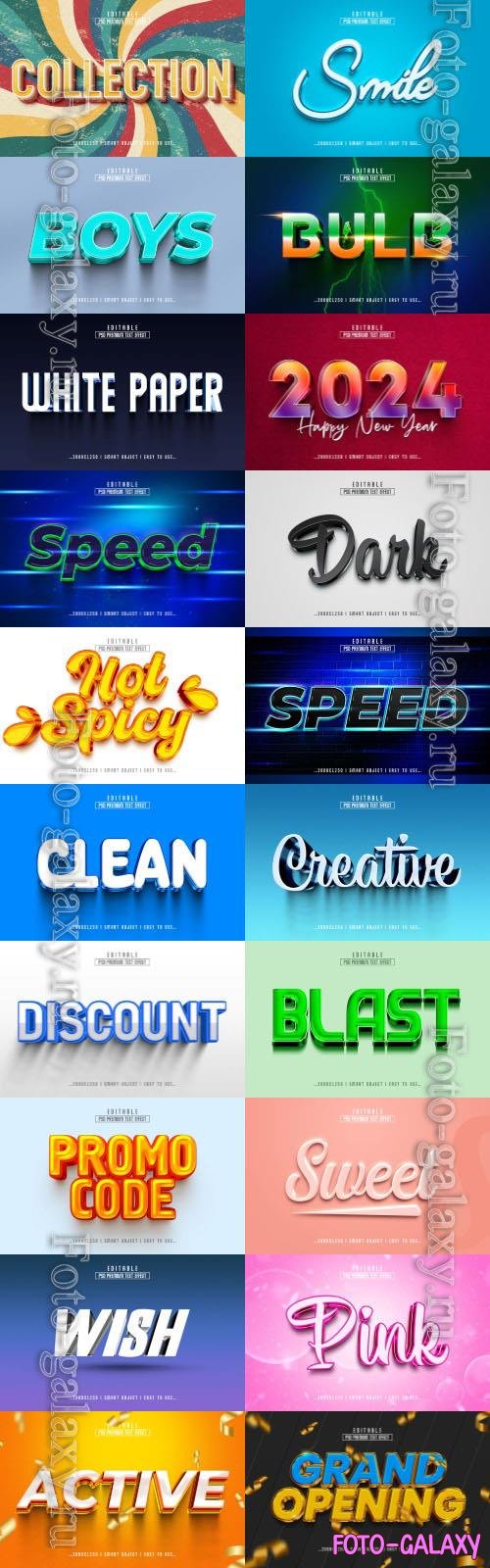 20 Psd style text effect editable set vol 65