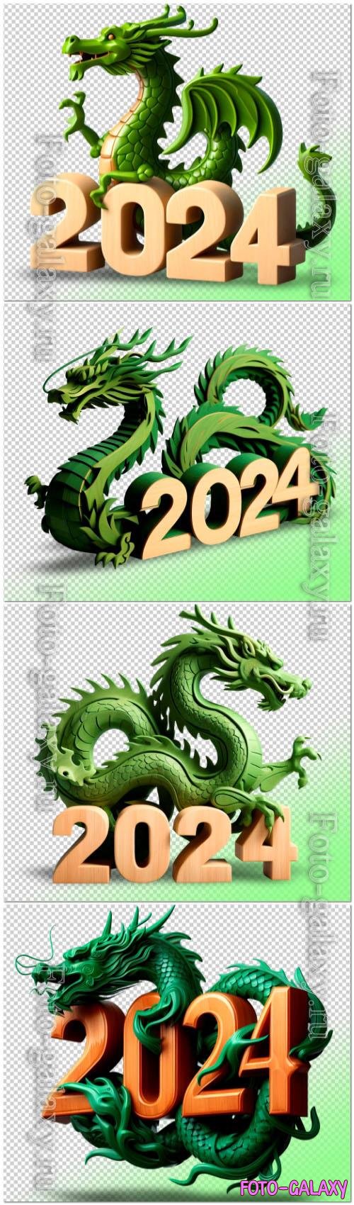 Psd symbol of year 2024 green wooden dragon