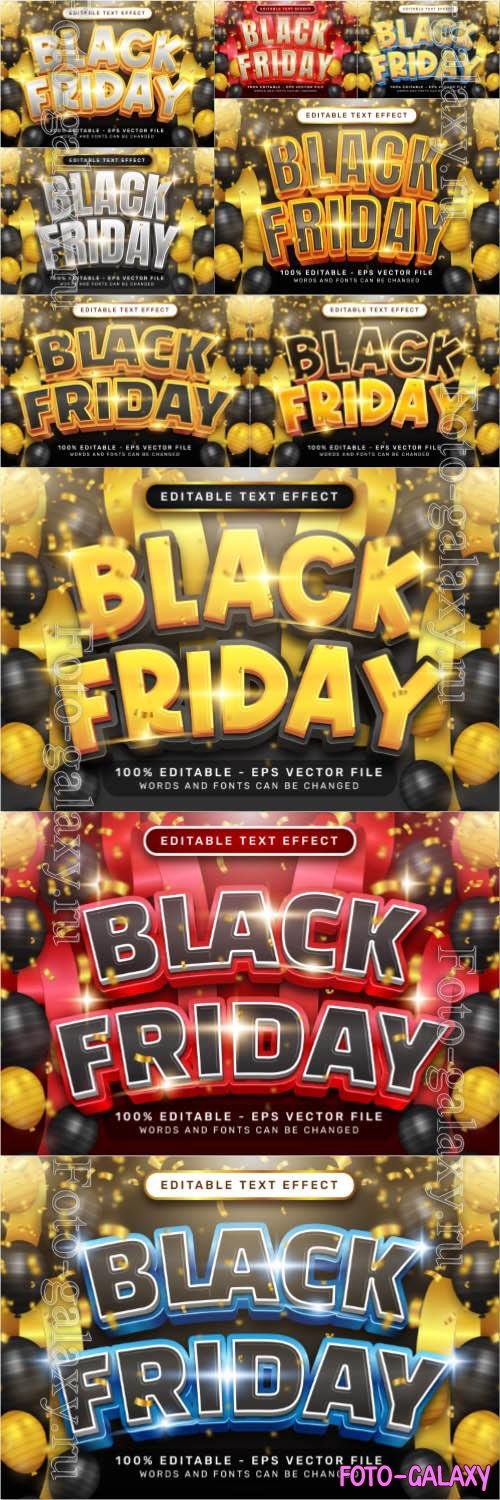 Vector black friday text effect and editable text effect with balloon and ribbon illustration
