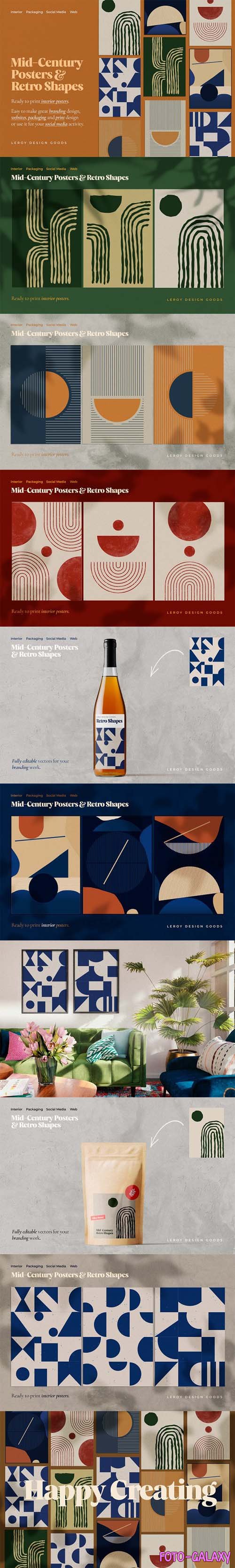 Mid-Century Posters & Retro Shapes Vector Templates [Vol.2]