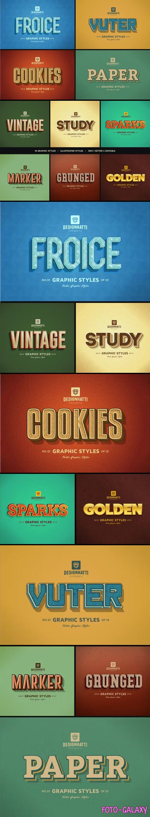 Retro Vintage Text Effects [Vol.2] 10+ Styles for Illustrator