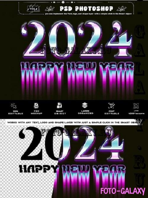 Happy New Year 2024 Liquid Text Effect Photoshop - D8HNJ25