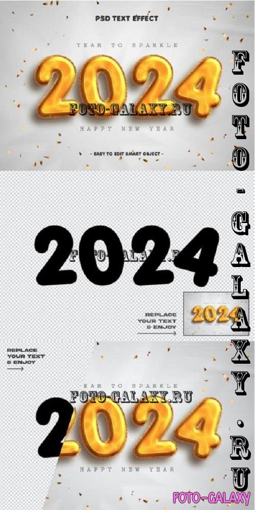 New Year 2024 Golden Balloon Text Effect Psd - Q933JM6