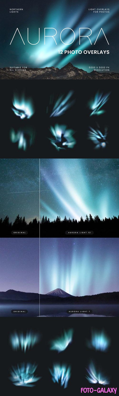 Aurora - 12 Northern Lights Overlays for Photoshop