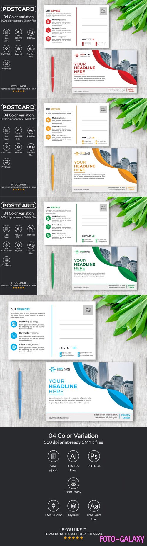 Corporate Postcard Design Templates for Illustrator & Photoshop