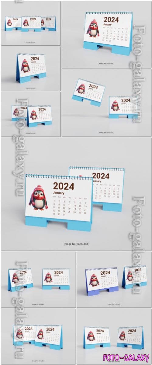 Psd horizontal desk calendar 2024 mockup