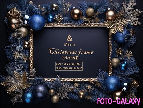 PSD merry christmas greeting in a frame background mockup vol 30