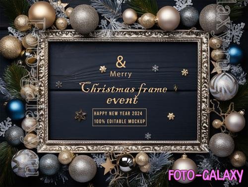 PSD merry christmas greeting in a frame background mockup vol 29