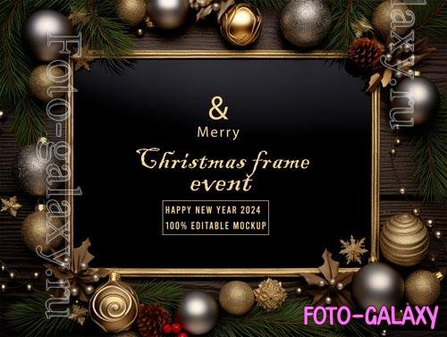 PSD merry christmas greeting in a frame background mockup vol 28