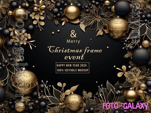 PSD merry christmas greeting in a frame background mockup vol 25