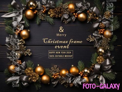 PSD merry christmas greeting in a frame background mockup vol 22