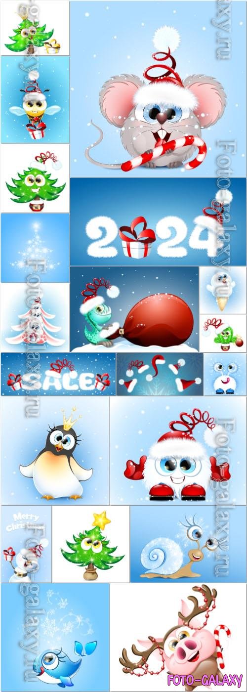 Cute cartoon christmas and new year vector illustration vol 5