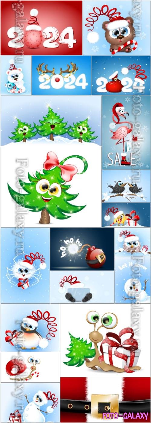 Cute cartoon christmas and new year vector illustration vol 3