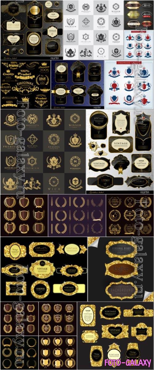 Label and frame, logo, gold vector elements collection
