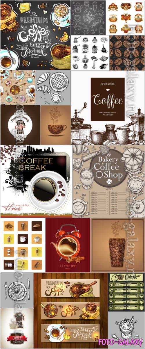 Coffee menu, logos, labels, elements in vector vol 2