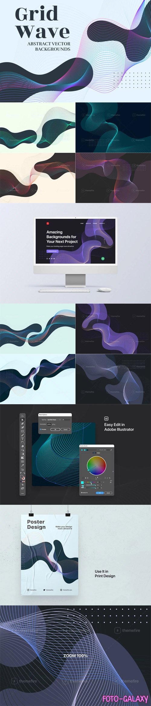 Flat Splash & Grid Wave - Abstract Vector Backgrounds
