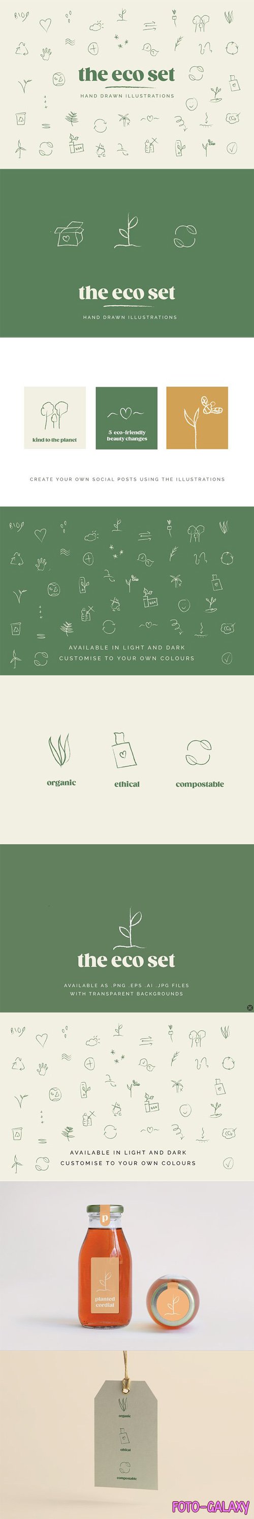 The Green Eco Set Icons - Hand Drawn Illustrations