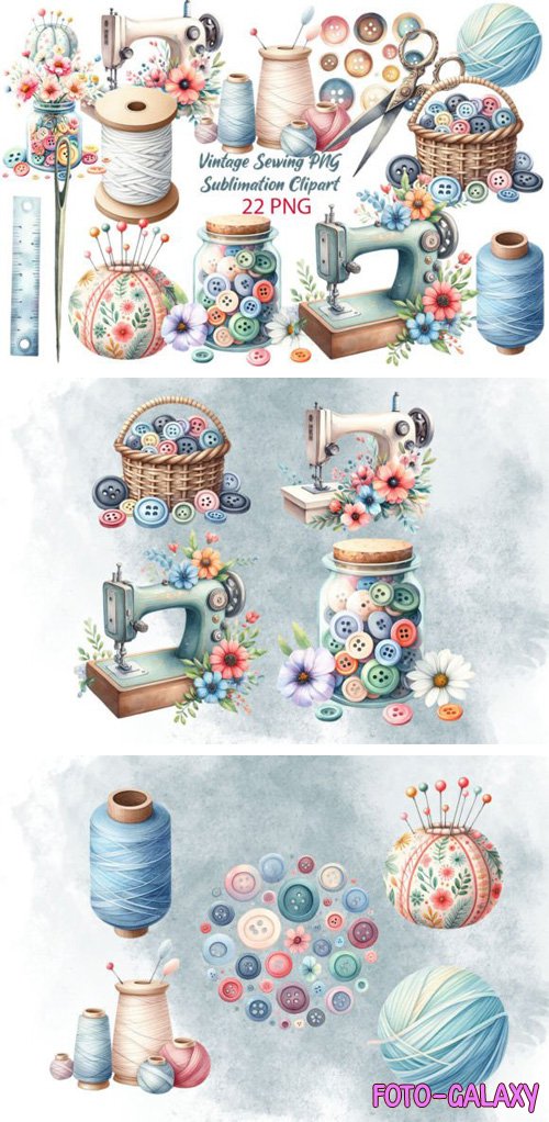 Vintage Sewing PNG Cliparts Collection