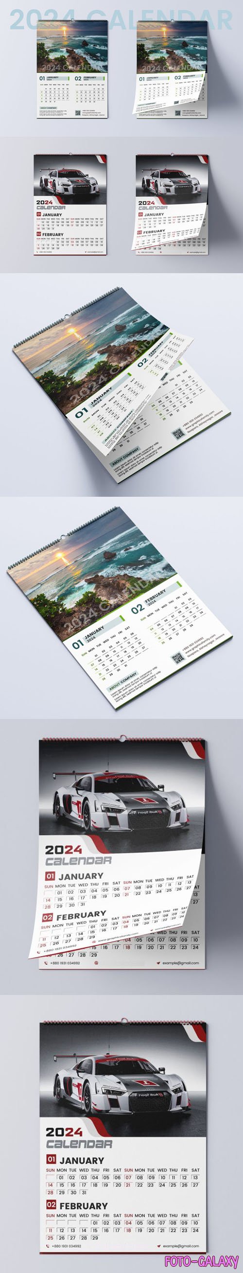 2 Wall Calendars for New Year 2024 - PSD Templates