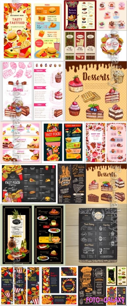 Menu food template set, logos, labels, elements in vector
