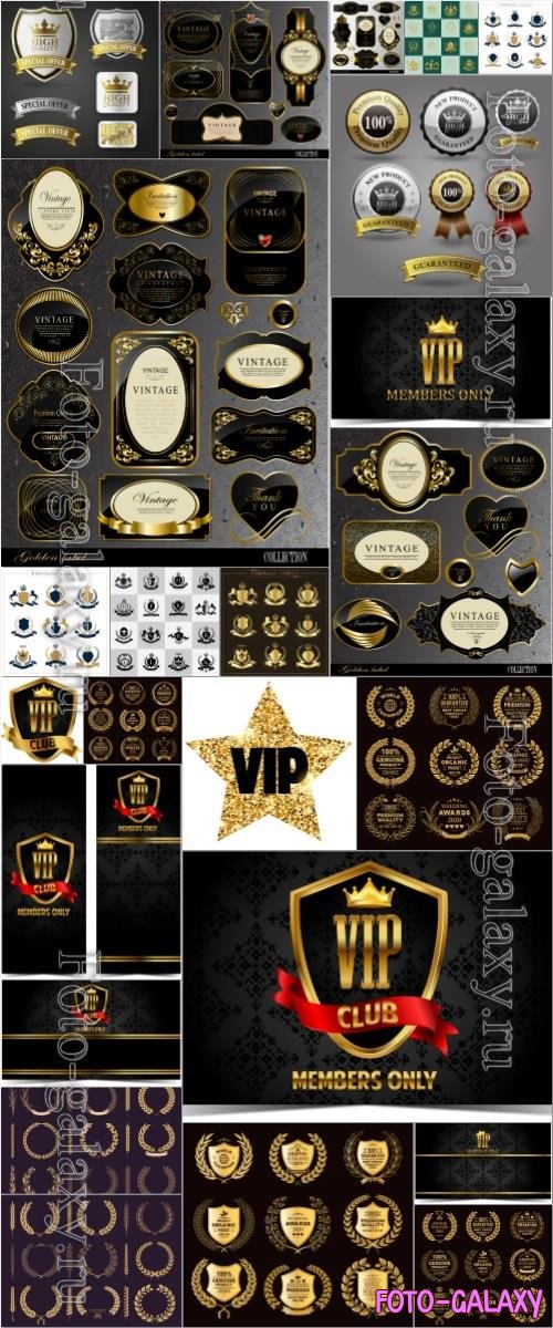 Label, logo and frame, gold vector elements collection