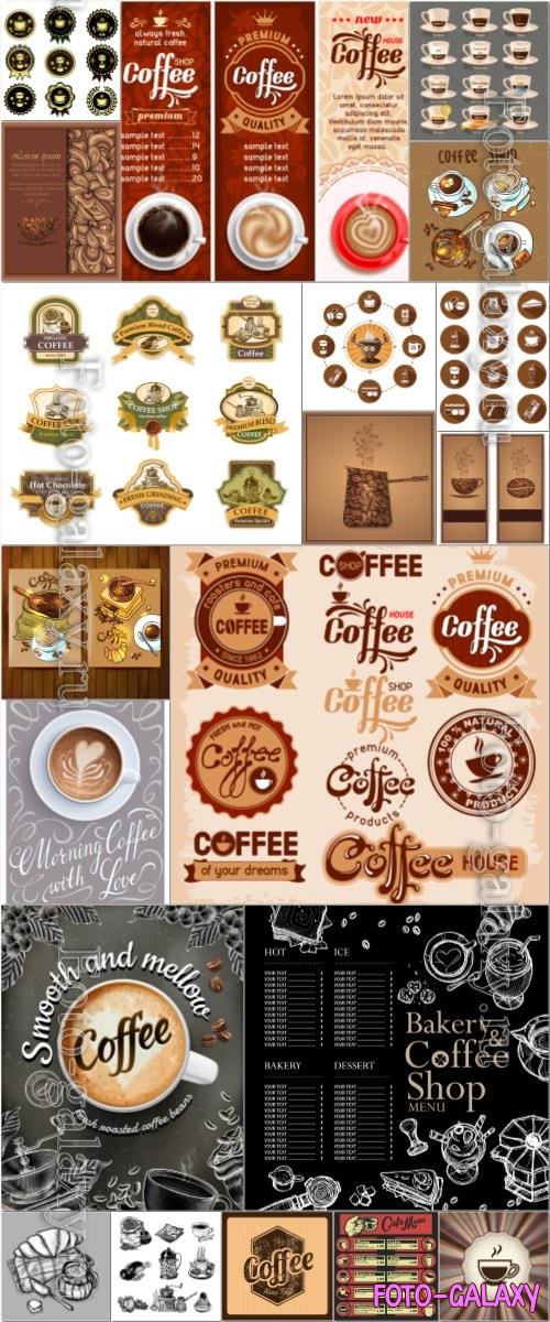 Coffee menu, logos, labels, elements in vector vol 3