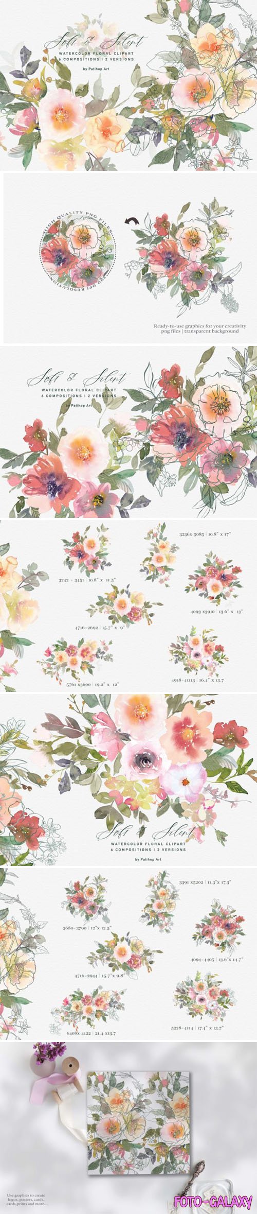 Soft Watercolor Loose Flowers - Clipart Bundle