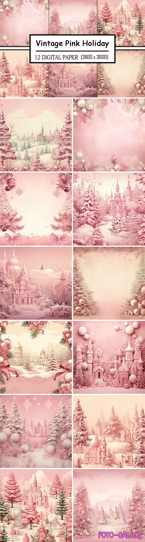 12 Vintage Pink Holiday Backgrounds Pack
