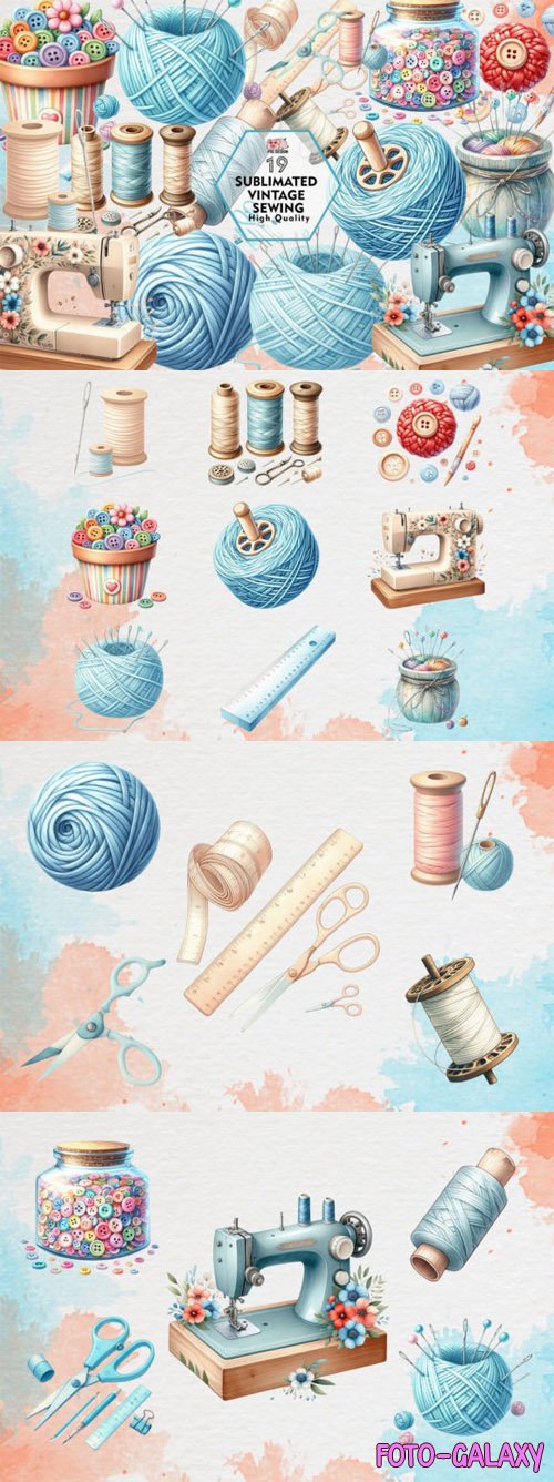 Sublimated Vintage Sewing PNG Clipart Collection