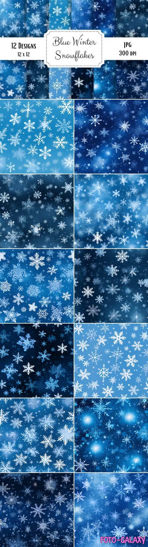 12 Seamless Blue Winter Snowflakes Patterns Pack