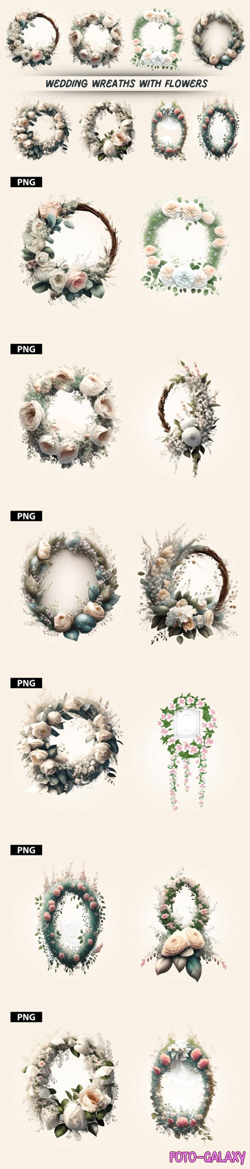 Flowers Wedding Wreaths - 12 PNG Clipart Pack