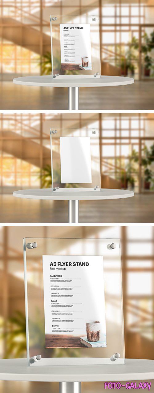 A5 Flyer on Glass Stand PSD Mockup Template