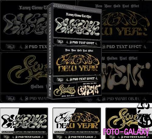 Bundle 4 PSD Y2K Golden Text Effect - 92004790