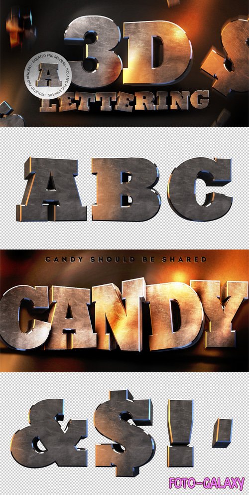 3D Lettering Renders Pack - 30+ PNG Templates