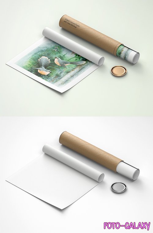 Rolled Canvas Poster with Paper Tube PSD Mockup Template