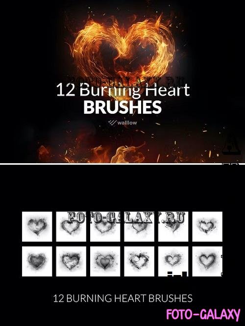 12 Burning hearts Photoshop Brushes - MK3KZTE