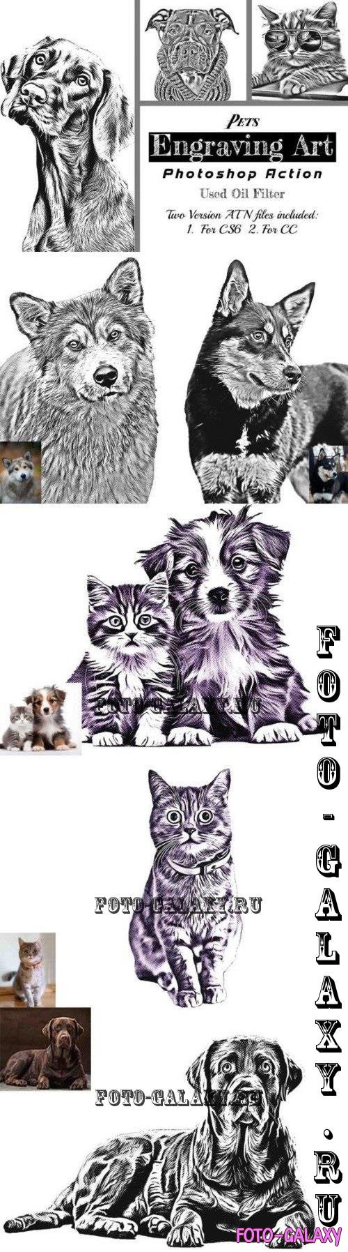 Pets Engraving Art Photoshop Action - 92032571
