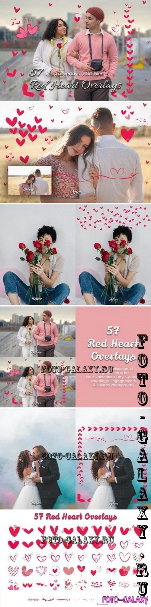 57 Red Heart Photoshop Overlays - 92026766