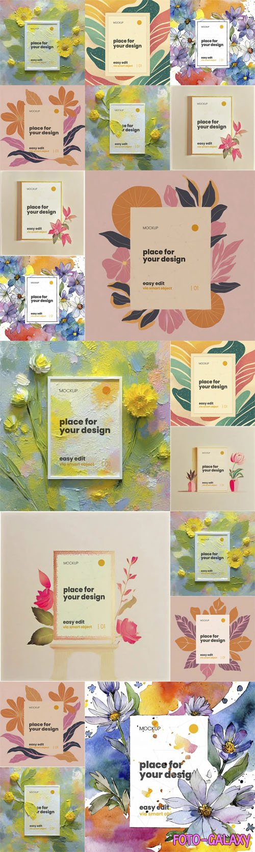 Paint Flowers Poster PSD Mockups Templates