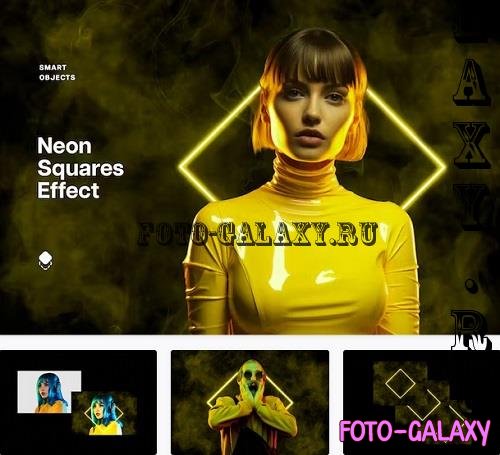 Yellow Neon Squares Effect - 92056975