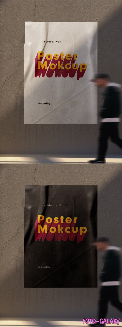Vertical Glued Wall Poster PSD Mockup Template