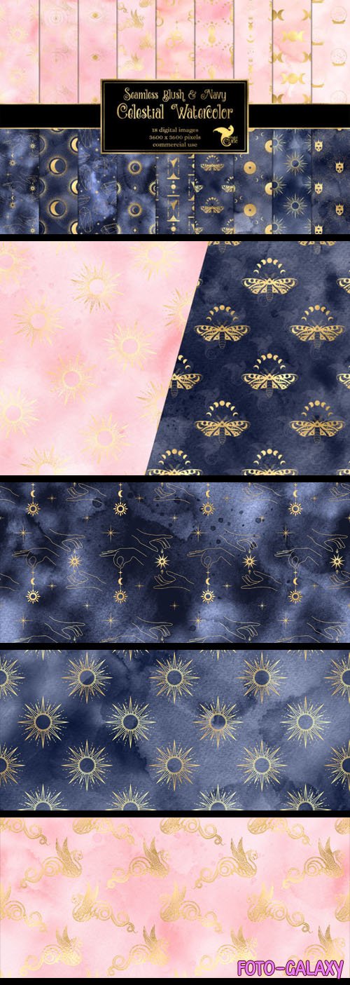 Watercolor Blush & Navy Celestial Textures Pack