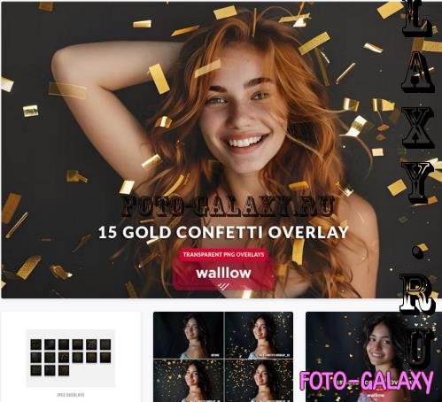 15 Gold confetti JPG and transparent PNG overlays - XCWK7GP