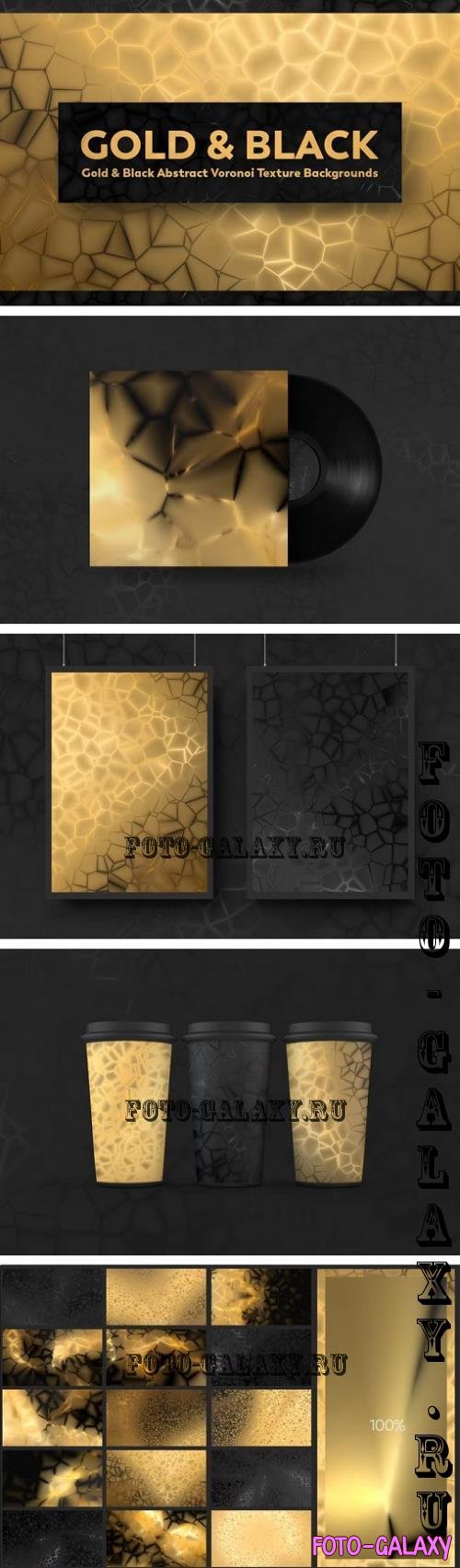 Gold & Black Abstract Voronoi Texture Backgrounds - S56AAY8